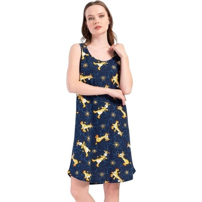 Памучна нощница в тъмносиньо с жирафчета