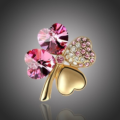 Sisi Jewelry brož Swarovski Elements Čtyřlístek Gold B1063-X9554-23 Růžová