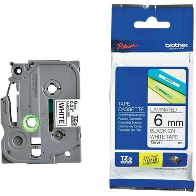 Brother Лента Brother TZe-211, 6 mm x 8 m, черен печат върху бяла лента (3030100016)