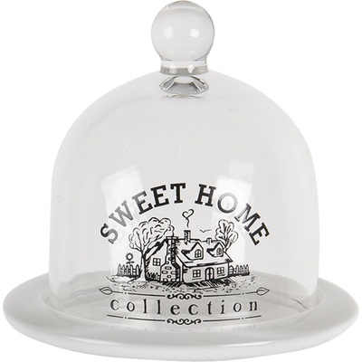 Clayre & Eef Skleněný poklop Sweet Home s bílou miskou 13 cm