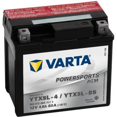 Мото акумулатор VARTA YTX5L-BS - 12V, 4Ah, AGM, сухо зареден (с електролит) (YTX5L-BS VARTA FUN)