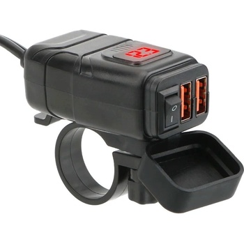 Моbilly водоустойчиво зарядно устройство с монитор на напрежението на кормилото, 2x USB, QuickCharge 3.0