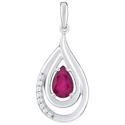 SILVEGO Luxusný strieborný prívesok s pravým rubínom a zirkónmi FWP10130R