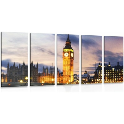 5-dílný obraz noční Big Ben v Londýně - 150x75