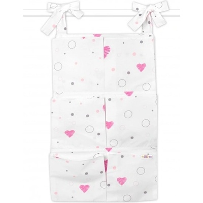 Baby Nellys kapsář na postýlku 6 kapes I love Girl růžový/bílý