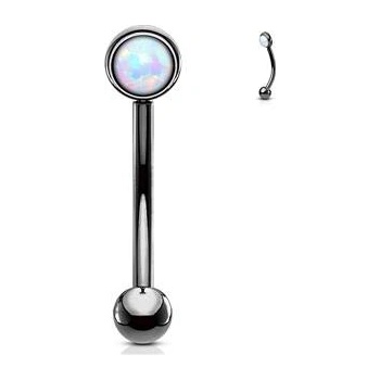 Šperky4U černý piercing do obočí, bílý opál OB0003K-1206