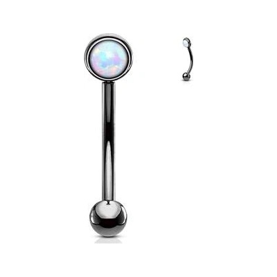 Šperky4U černý piercing do obočí, bílý opál OB0003K-1206