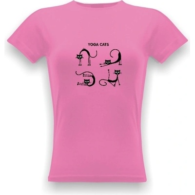 Tričko s potiskem Kočičí jóga dámské Fuchsia