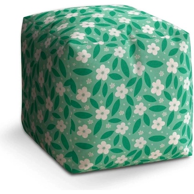 Sablio Taburet Cube Bílé květy s lístky - 50x50x50