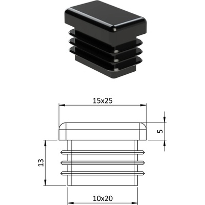Krytka plastová 15 x 25 mm, čierna
