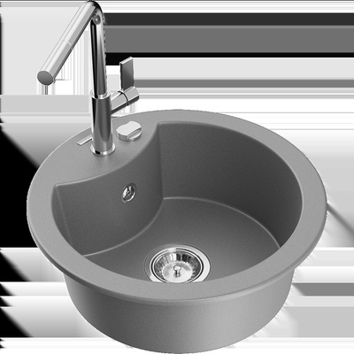 Diego гранитна кухненска мивка с 1 корито и кухненски смесител Flora, сив - 6512-71-670401-00 (6512-71-670401-00)