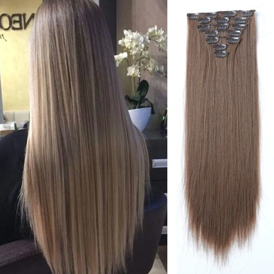 Vlasy clip in 7 pásov - svetlohnedé vlasové príčesky rovné 45 cm