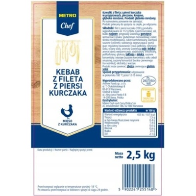 METRO Chef Kebab s filé z kuracích pŕs, mrazený, 2,5 kg