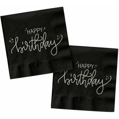 Folat BV Ubrousky papírové FSC Happy Birthday černé 33x33cm 20ks