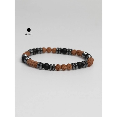 Prosperk náramek z drobných korálků hematitu rudraksha a lávového kamene S3062