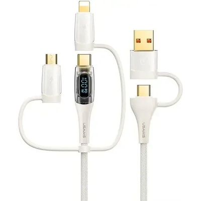 USAMS Кабел за бързо зареждане и данни USAMS US-SJ626 PD100W A+C to C+L+M 6in1 Shadow Series 2 метра, бял (SJ626USB02)