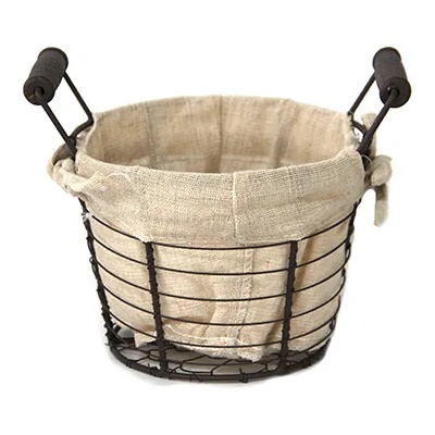 Jin bo yang Кръгъл панер метал/текстил с дървени дръжки20x16xh16, 5cm (W1030-M) (0120120)