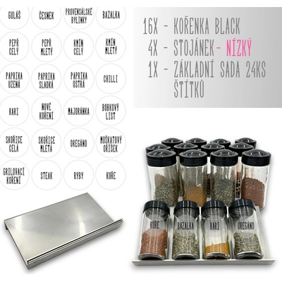 Orion Sada kořenek BLACK 80 ml + 4 ks nerezový organizér na kořenky VASKY 16 ks