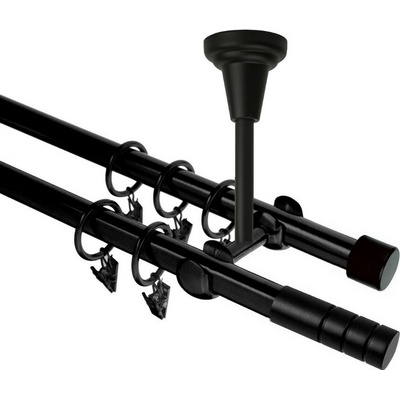 OK-GarnýžeCZ Garnýž kovová dvouřadá 19mm Techno černá 240 cm do stropu / kroužky s žabkou
