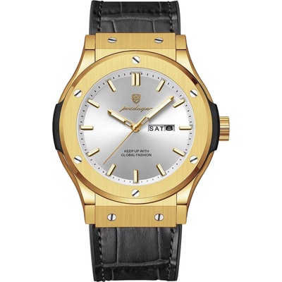 Poedagar Мъжки часовник Poedagar CS1812, естествена кожа, черно злато, бял циферблат (CS1812)