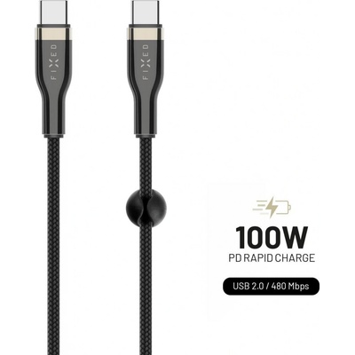 Fixed FIXDB-CC2-BK opletený USB-C/USB-C (PD), USB 2.0, 100W, 2m, černý