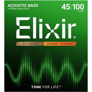 Elixir 14502 NANOWEB Acoustic Bass Light 45-100, Струни за 4 струнна бас китара 45-100