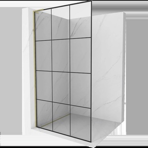 Mexen Kioto L стена за душ Walk-in 100 x 200 см, черна решетка, злато - 800-100-103-50-77 (800-100-103-50-77)