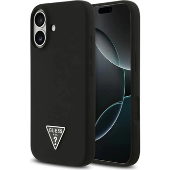 GUESS Силиконов триъгълен лого MagSafe калъф за iPhone 17 - черен