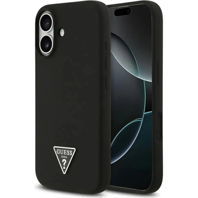 GUESS Силиконов триъгълен лого MagSafe калъф за iPhone 17 - черен