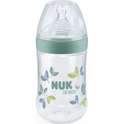 Nuk Шише със силиконов биберон NUK for Nature - 260 ml, размер M, Зелено (10742003)
