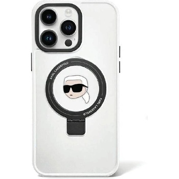 KARL LAGERFELD Кейс Karl Lagerfeld KLHMP15SHMRSKHH за iPhone 15 6.1"", бял / бял, твърд, Ring Stand Karl Head MagSafe (KXG0075643)