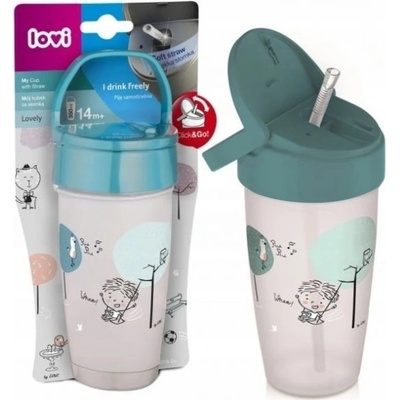 LOVI hrnček so slamkou Lovely Girl Junior ružový / bordo 350ml