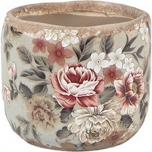 Clayre & Eef Zelený keramický kvetináč s kvetmi Floria XS - 8x7 cm