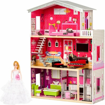 Eco Toys Dřevěný domeček pro panenky s výtahem malibu rezidence 114 cm