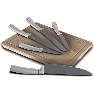 Berlinger Haus Aspen Collection Комплект ножове от 6 части с бамбукова дъска за рязане - сив (BH-2846)