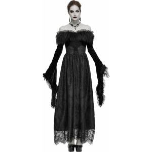 Devil fashion дамска рокля DEVIL FASHION - A Coven Affair, дълга готик рокля с яка от изкуствена кожа - SKT120