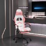 vidaXL Гейминг стол с опора за крака, Бял и Розов, изкуствена кожа (3143911)