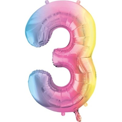 PartyDeco Balónek fóliový číslo 3 pastelově duhový 86 cm