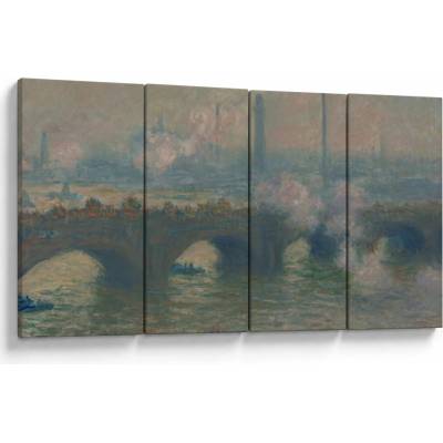 Obraz - Claude Monet, Waterloo Bridge, Gray Day, reprodukcia, štvordielne 160x80 cm
