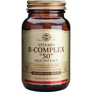 Solgar Хранителна добавка Витамин Б комплекс, Solgar B-Complex " 50" Vitamin for Energy, Immune System Boost & the Nervous System 50mg 50 veg. caps
