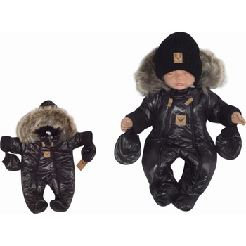 Z&Z Zimná kombinéza s dvojitým zipsom kapucňou a kožušinou+rukavičky Angel čierny