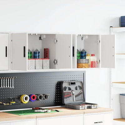 vidaXL гараж стена шкафове, 2 бр, бели, инженерно дърво (860644)