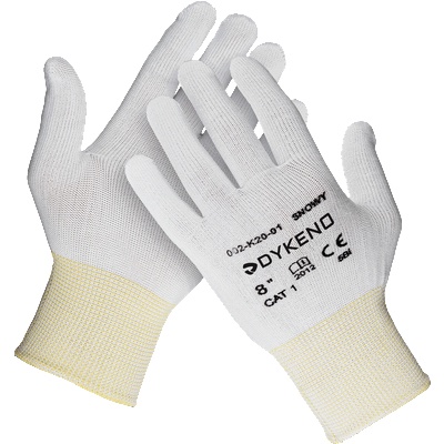 DYKENO snowy 002-k20 / Текстилни найлонови ръкавици - бели 9 (002-k20-09)