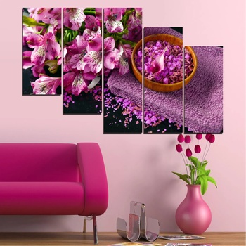 Vivid Home Картини пана Vivid Home от 5 части, Цветя, Канава, 160x100 см, 7-ма Форма №0565