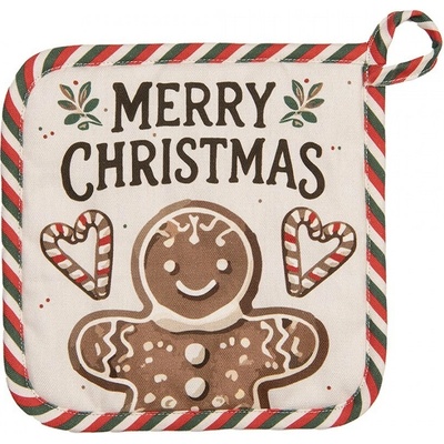 Clayre & Eef Béžová bavlnená chňapka podložka s perníčkami Gingerbread Magic 20 x 20 cm