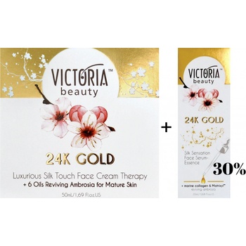 Victoria Beauty 24K Gold Silk s kyselinou hyaluronovou denní noční krém 50 ml + pleťové sérum 20 ml + dárková taštička dárková sada