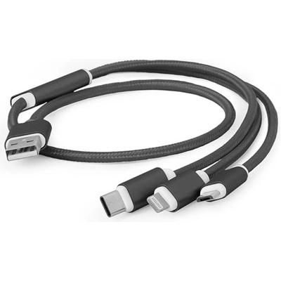 Gembird USB 2.0 A - USB C USB 2.0 micro B Lightning M/M кабел за зареждане 1 м сив CC-USB2-AM31-1M (CC-USB2-AM31-1M)