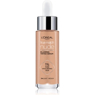 L'Oréal True Match Nude Plumping Tinted Serum серум да уеднакви цвета на кожата цвят 3-4 Light Medium 30ml