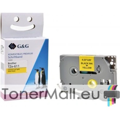 Съвместима лента Black on Yellow Brother TZ-611, 6mm x 8m