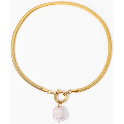 Ornamenti Pozlacený flat chain and pearl gold ORT300040